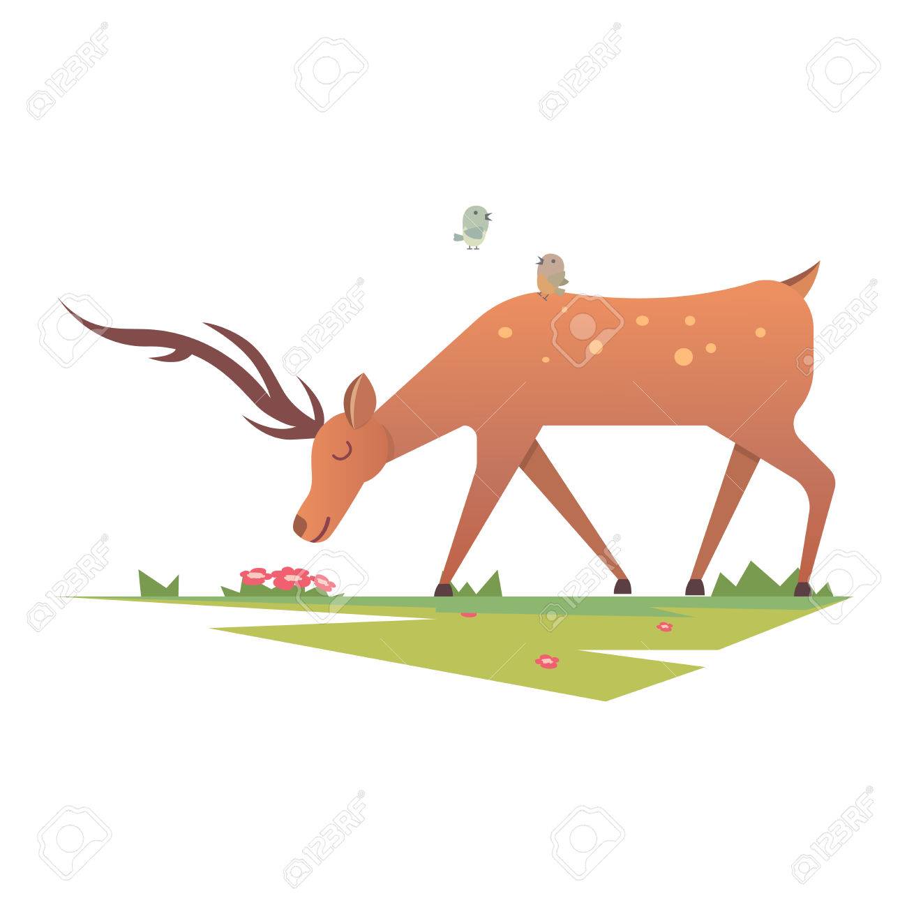 動物の島 綺麗な鹿 角 イラスト フリー