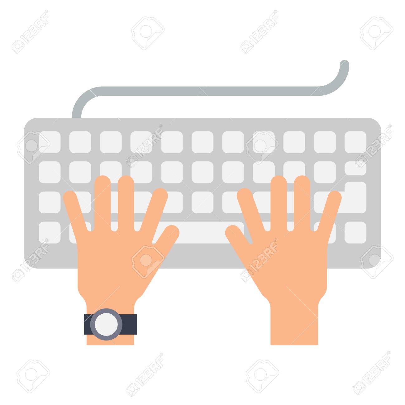 ユーザーは コンピューターのキーボードとマウスを手します デスク オフィス ワーカー キーボード手コンセプト コンピューター インターネットを入力します フラット スタイル デザイン キーボード手ベクトル イラスト 近代的な概念のプログラマー のイラスト素材