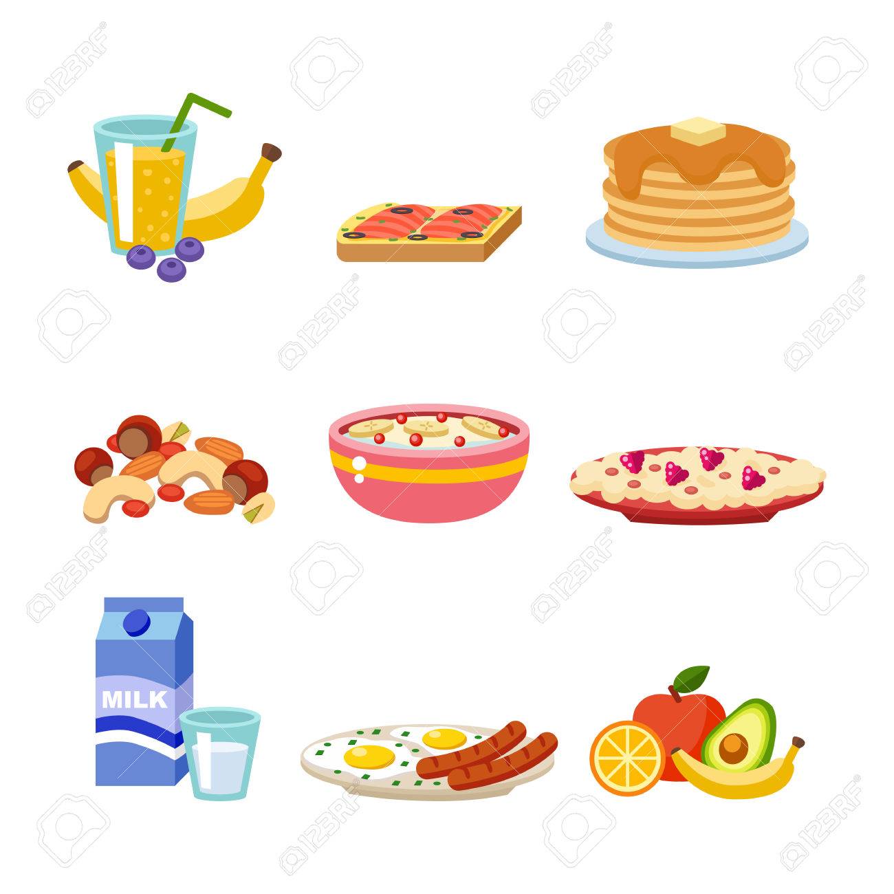 健康的な栄養タンパク質脂肪炭水化物朝食バランスの取れた食事 調理 料理と食品の概念ベクトル 朝自然菜食主義者のエネルギー バランス のイラスト素材 ベクタ Image