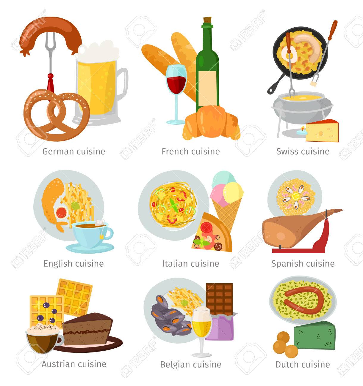 ヨーロッパ料理食品ランチおいしいおいしい料理ベクトル イラスト のイラスト素材 ベクタ Image