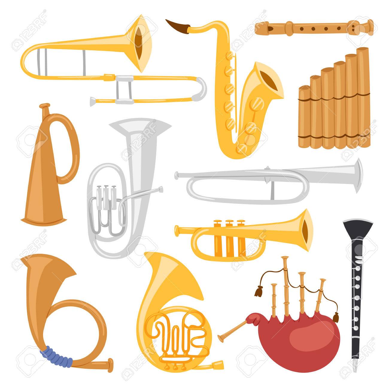 Herramientas De Instrumentos Musicales De Aisladas Sobre Fondo Blanco Ilustración De Vector De Equipo De Músico Acústico Orquesta Ilustraciones Svg, Vectoriales, Clip Art Vectorizado Libre De Image 77412987.