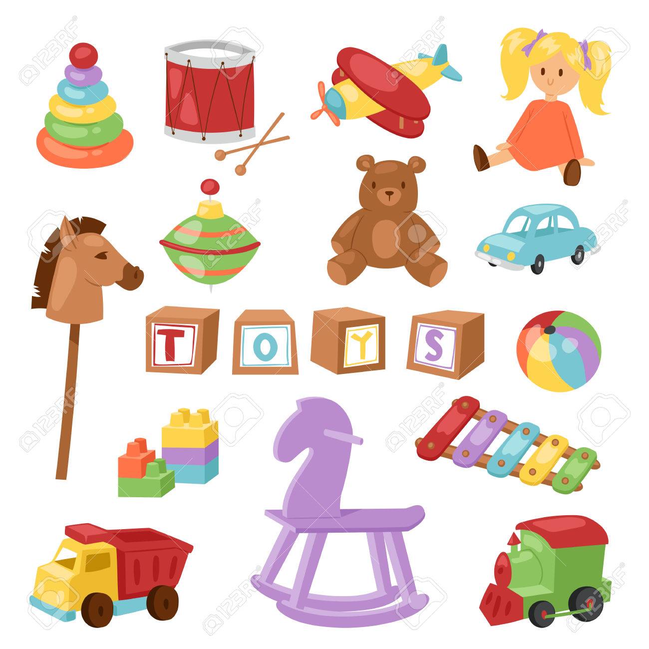 Vektor Illustration . Spielzeug Für Die Kinder . Clipart In Babyspielzeug Isoliert Vektor Set Kinder Spielzeug