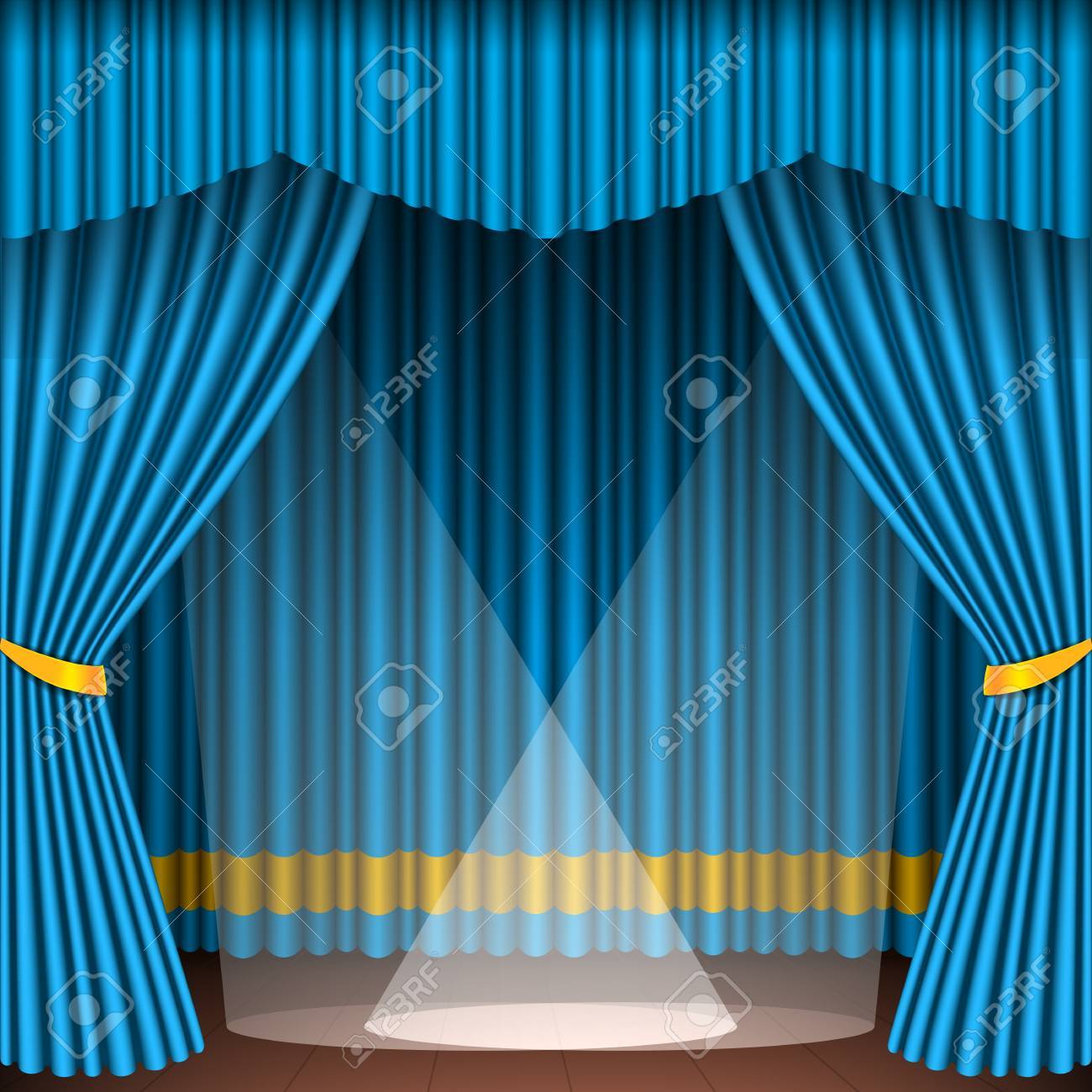 光投光照明インテリア古いオペラ パフォーマンス背景ベクトル イラストの青いカーテンとスポット ライト劇場のシーンと劇場の舞台 古典演劇エンターテイメント ステージ のイラスト素材 ベクタ Image