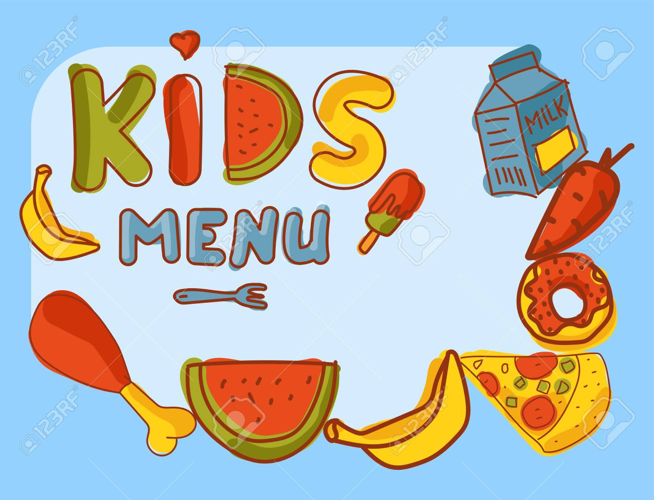 Kids Organic Menu Hand Drawn Banner Vector Cartoon Cute Label Royalty Free Cliparts Vectors And Stock Illustration Image 88168710