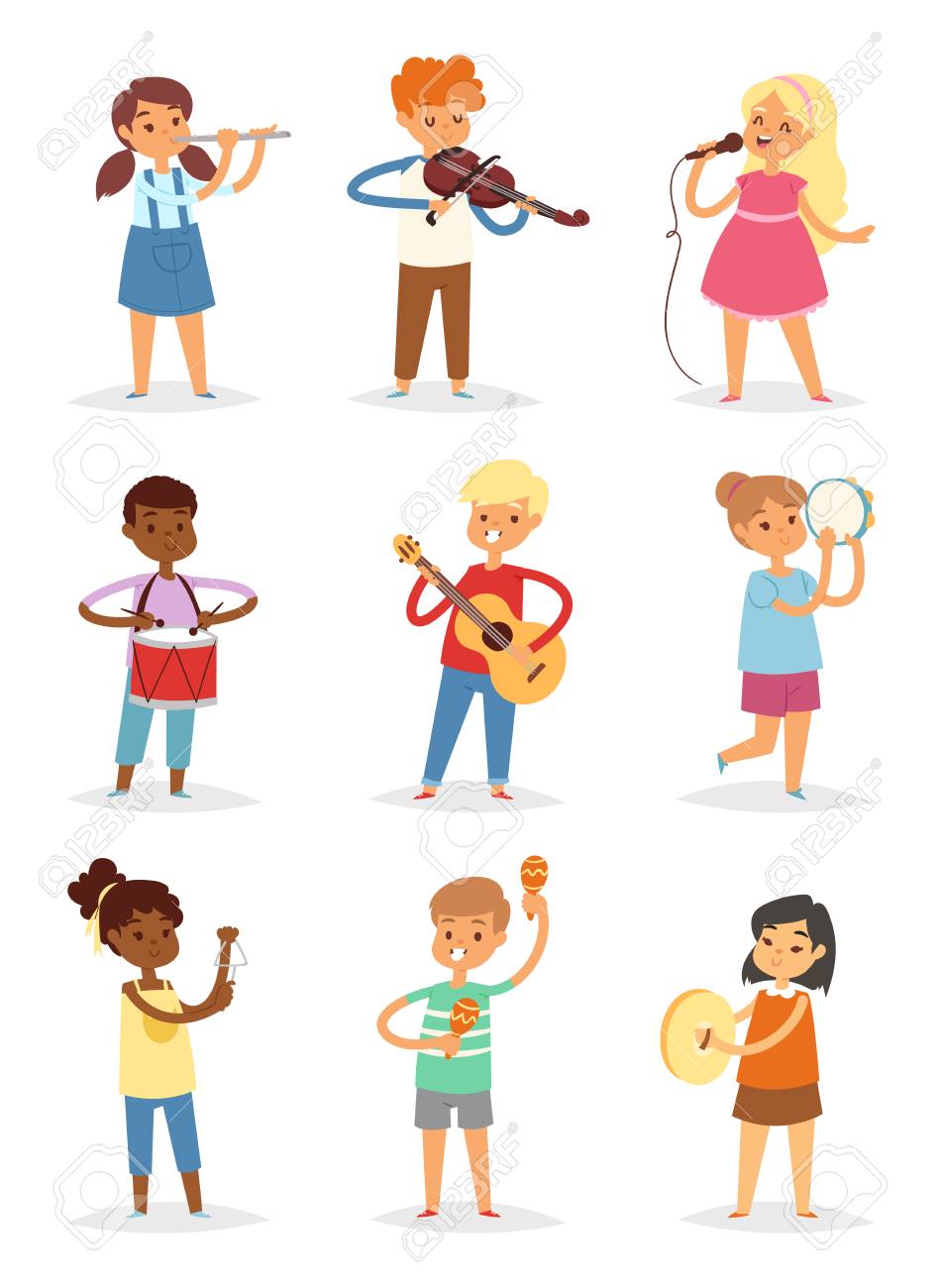music kids vector cartoon