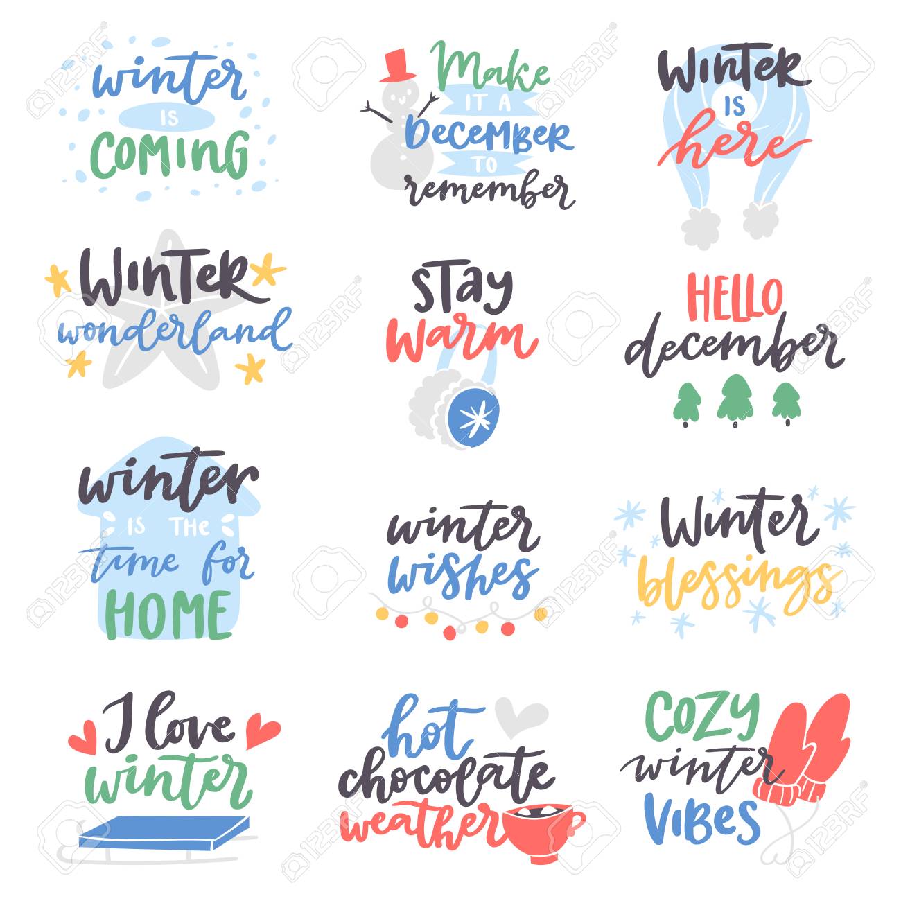 Winter Hello Vector Badge Text Letters Motivation Welcome Wintertime Stock Photo Picture And Royalty Free Image Image 91893339