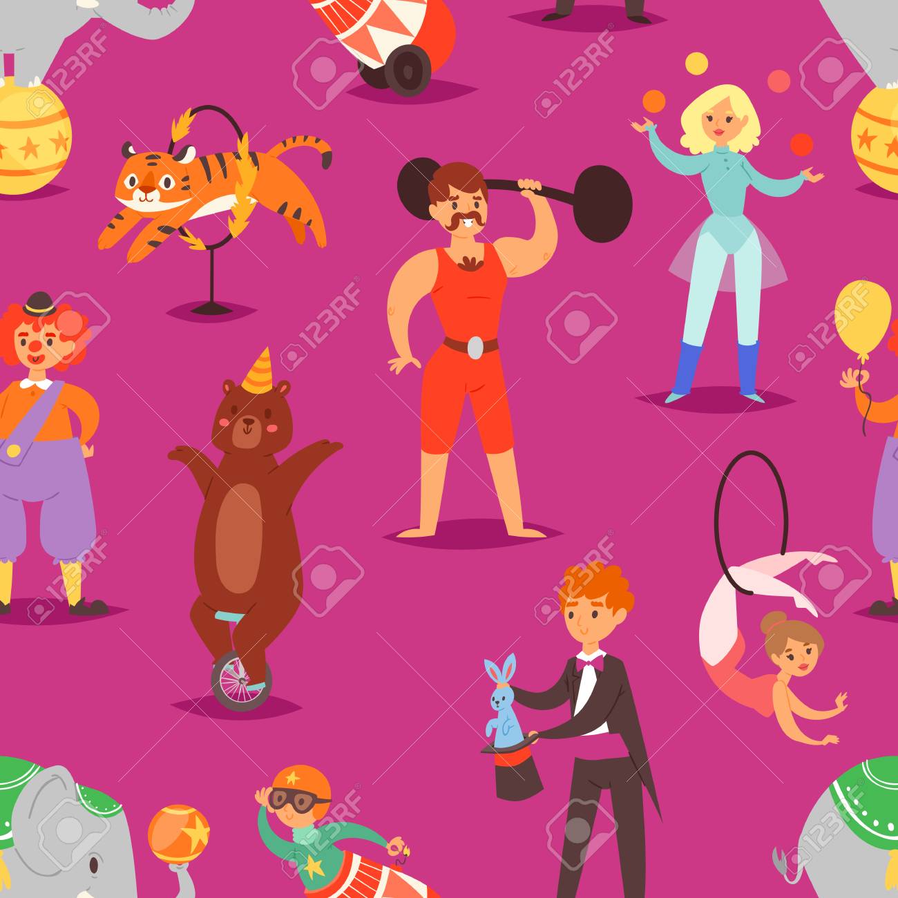circus people vector acrobat and clown with trained animals
