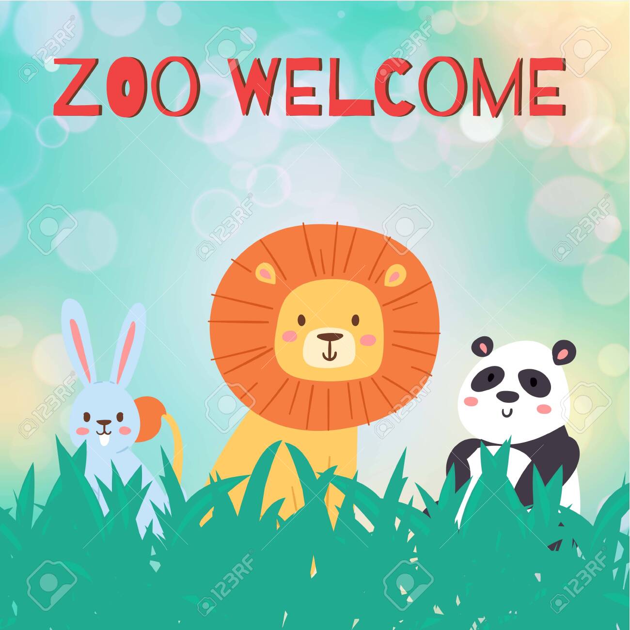 Zoo Animal Welcome, Vector Illustration. Funny Wildlife Background Throughout Zoo Brochure Template