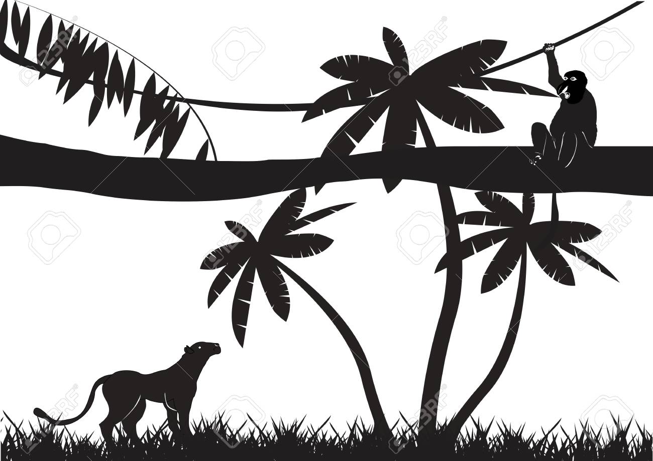 Jungle Animals Silhouettes Isolated On White Royalty Free Cliparts