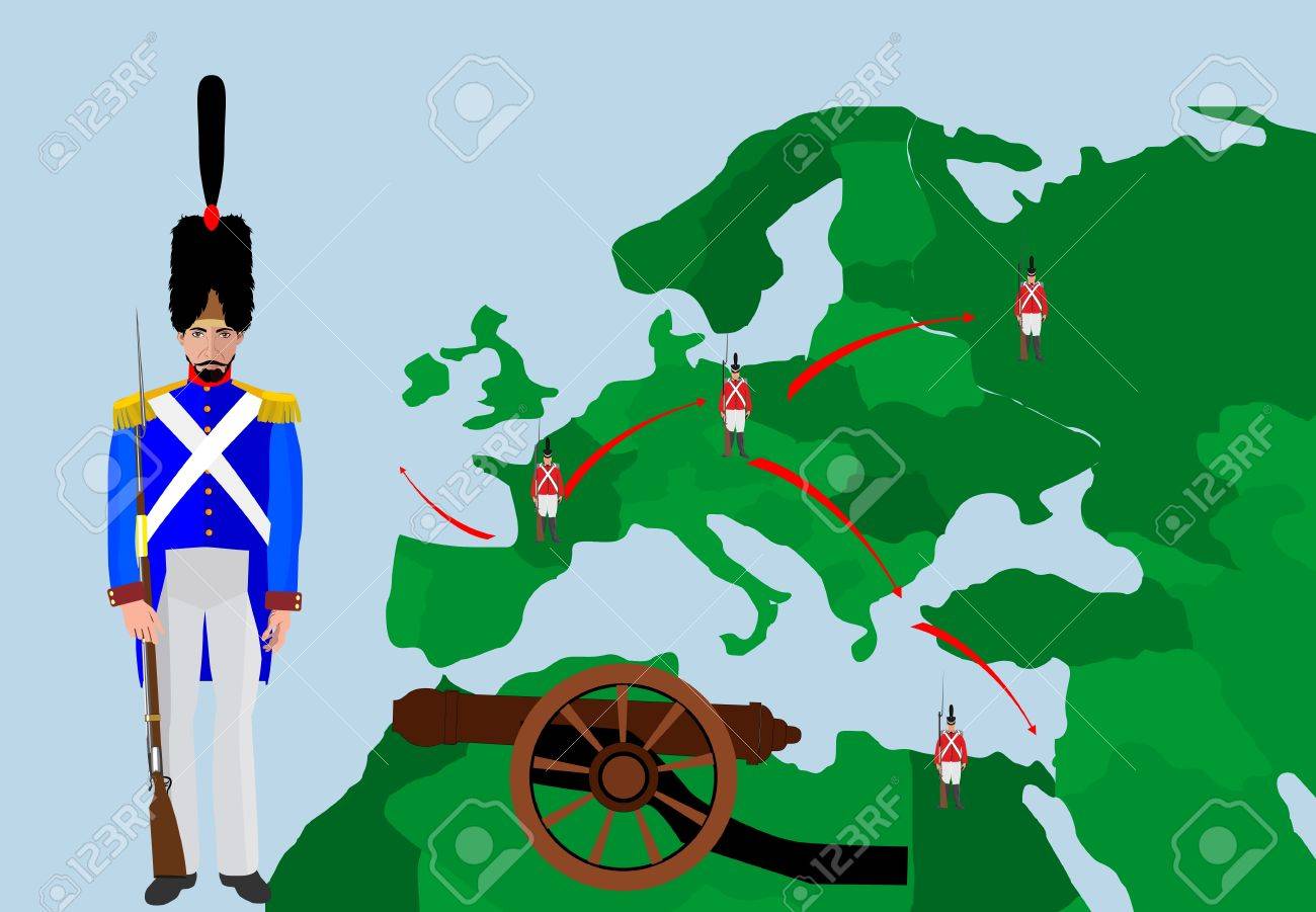 ナポレオン戦争の歴史的なイラスト マップ ナポレオンを征服します 軍事行動の地図 のイラスト素材 ベクタ Image