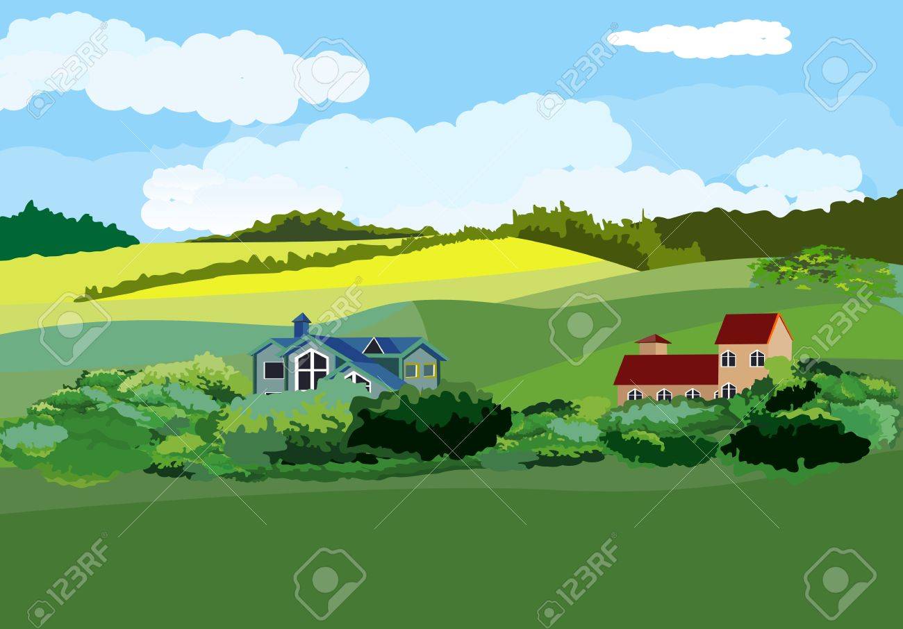 田舎の風景ベクトル イラスト 緑の野原 家 青い空 のイラスト素材 ベクタ Image 田舎の風景ベクトル イラスト 緑の野原 家 青い空 のイラスト素材 ベクタ Image