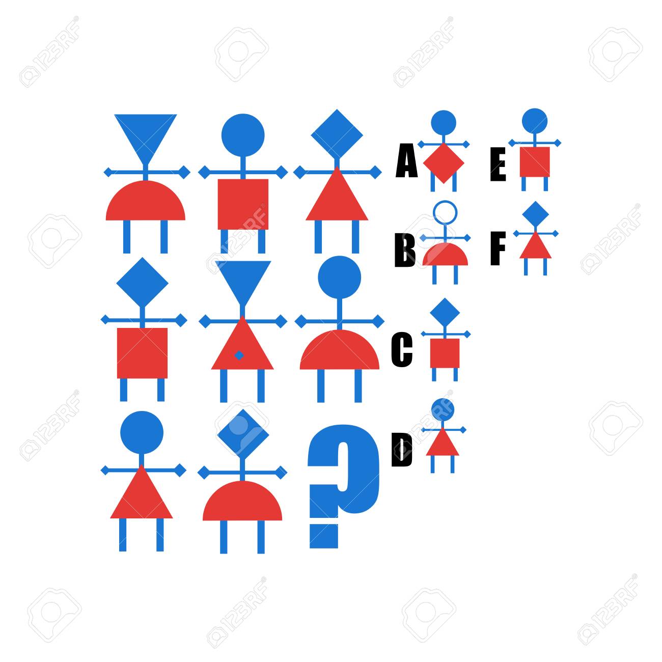 IQ 테스트. 정답을 선택하십시오. 논리적 작업, 어린이를위한 교육용 게임. 논리 개발, Iq. 다음에 오는 작업 게임, 벡터 일러스트  레이션 로열티 무료 사진, 그림, 이미지 그리고 스톡포토그래피. Image 111947612