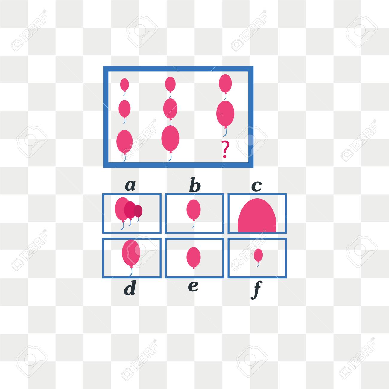IQ 테스트. 정답을 선택하십시오. 논리적 작업, 아이들을위한 교육용 게임. 논리 개발, Iq. 다음에 오는 작업 게임, 투명 배경, IQ  테스트에 고립 된 벡터 아이콘. 정답을 선택하십시오. 논리적 작업, 어린이를위한 교육용 게임. 논리