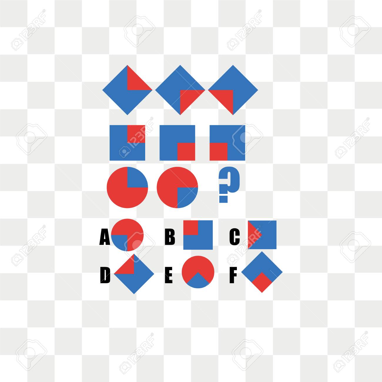 아이큐 테스트. 정답을 선택하세요. 논리적 작업, 아이들을 위한 교육 게임. 논리의 발달, Iq. 다음에 오는 작업 게임, 투명한  배경, IQ 테스트에 격리된 벡터 아이콘. 정답을 선택하세요. 논리적 작업, 아이들을 위한 교육 게임.