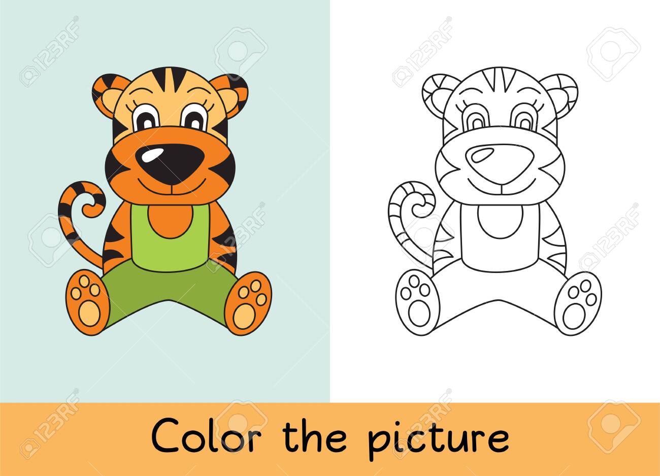 Coloring Book Tiger Cartoon Animall Kids Game Color Picture Royalty Free Cliparts Vectors And Stock Illustration Image 123834740