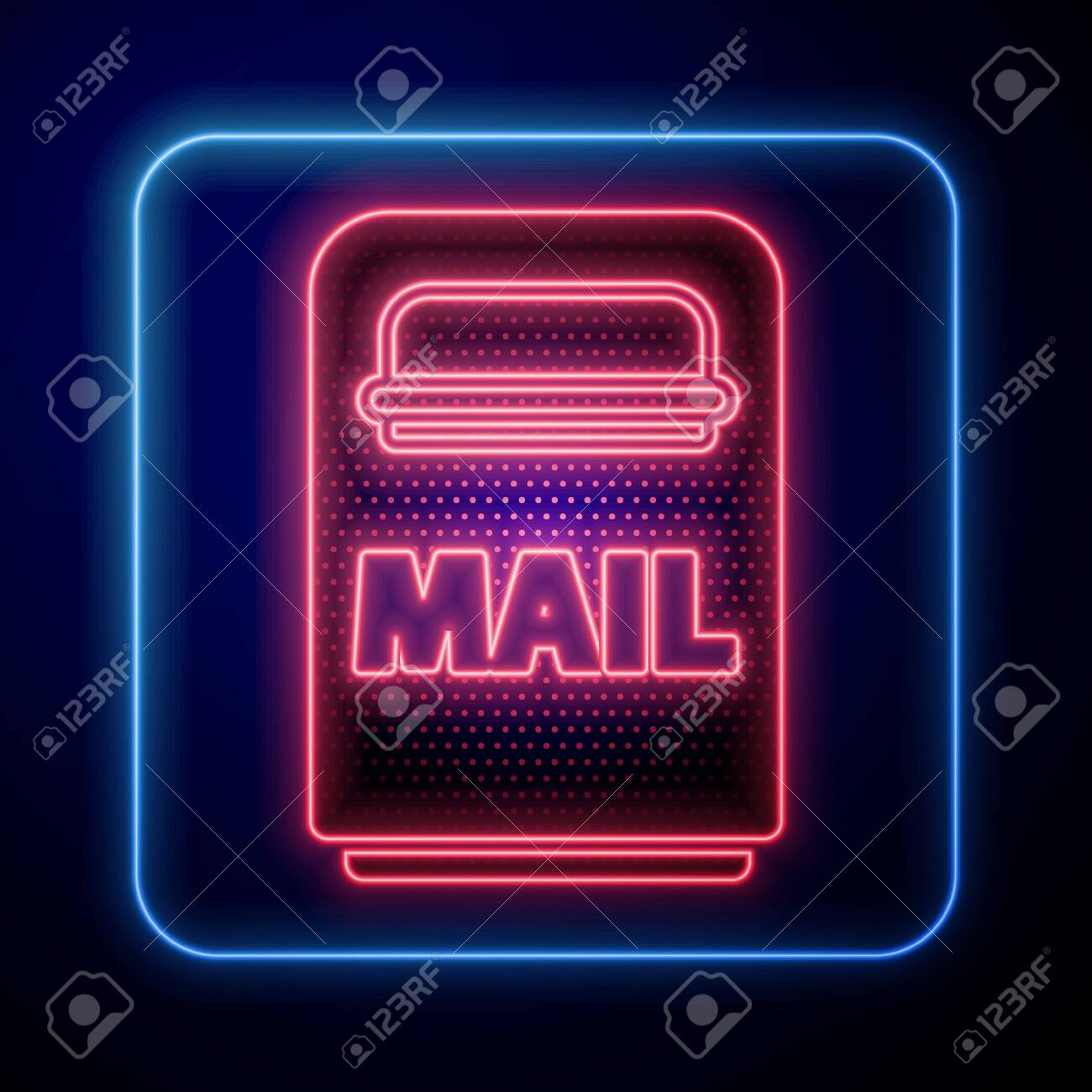 Glowing Neon Mail Box Icon Isolated On Blue Background Mailbox Icon Mail Postbox On Pole With Flag Vector Illustration Royalty Free Cliparts Vectors And Stock Illustration Image