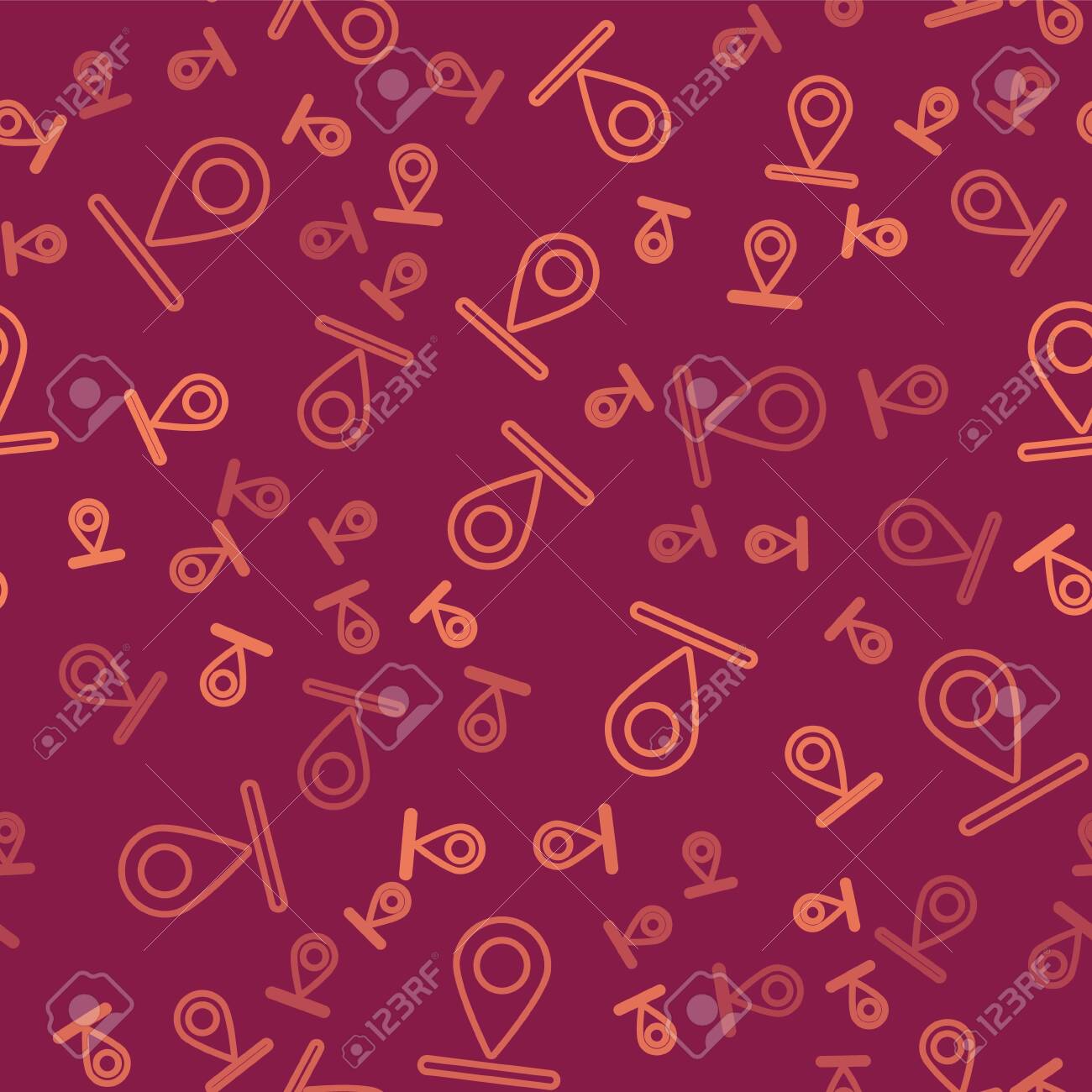 Brown line Map pin icon isolated seamless pattern on red background. Navigation, pointer, location, map, gps, direction, place, compass, search Brown line Map pin icon isolated seamless pattern on red background. Navigation, pointer, location, map, gps, direction, place, compass, search