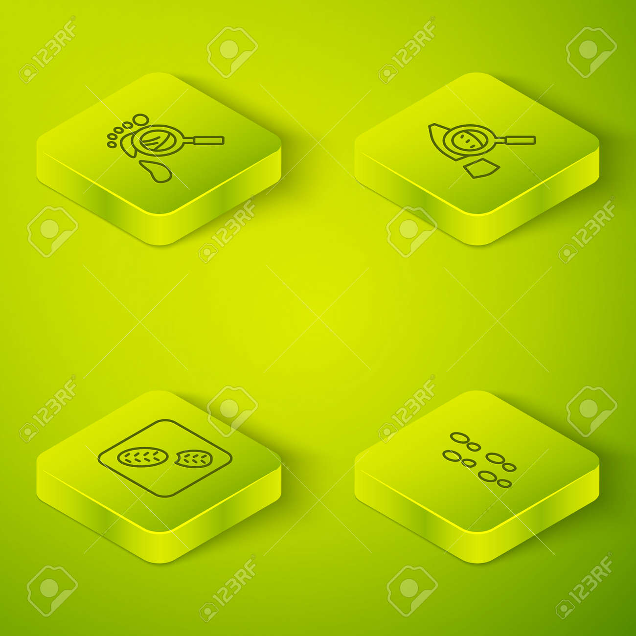 Set Isometric line Magnifying glass with footsteps, Human footprints shoes, and icon. Vector - 168491263 Set Isometric line Magnifying glass with footsteps, Human footprints shoes, and icon. Vector - 168491263