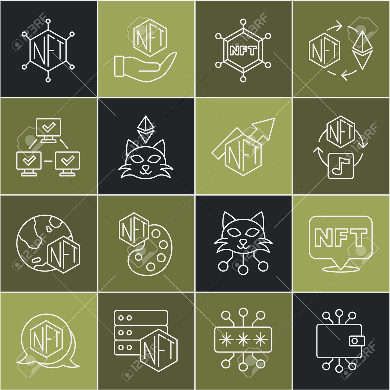 Set Line Cryptocurrency Wallet, NFT Digital Crypto Art, Blockchain  Technology, And Growth Bar Chart Icon. Vector Royalty Free SVG, Cliparts,  Vectors, and Stock Illustration. Image 200355530.