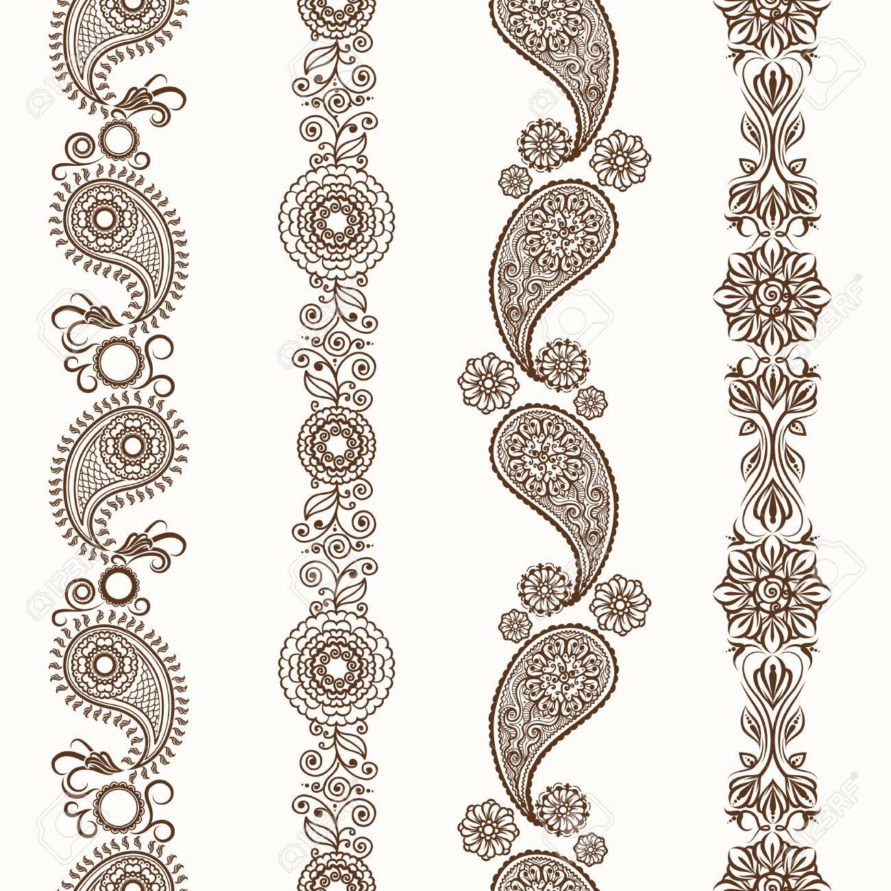 Henna borders. Mehndi ornamental henna seamless borders - 54351862 Henna borders. Mehndi ornamental henna seamless borders - 54351862