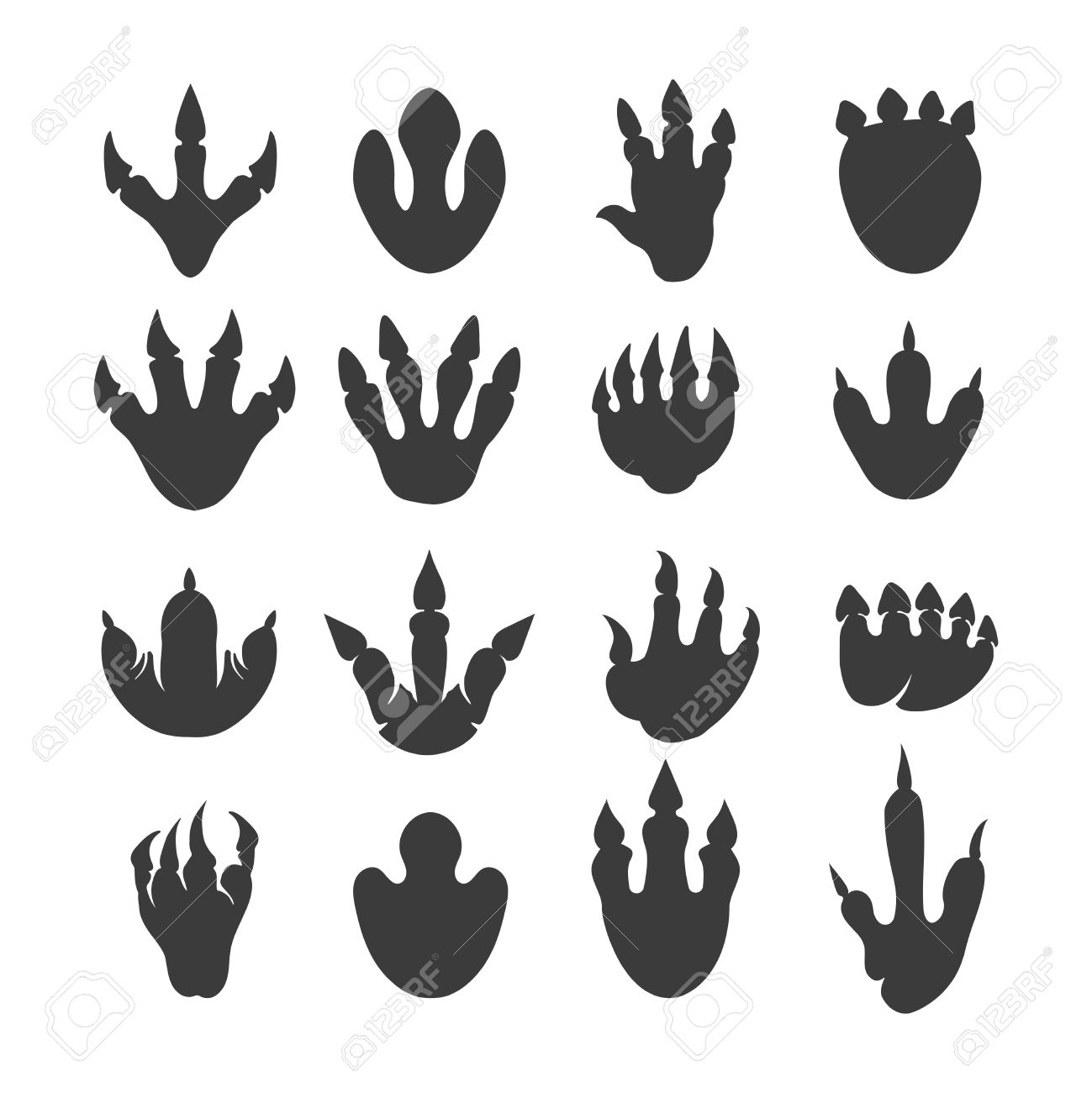 Vector Reptile Footprints. Dinosaur Tracks Vector Black Icons Royalty Free  SVG, Cliparts, Vectors, and Stock Illustration. Image 58607213., image size:1299x1300