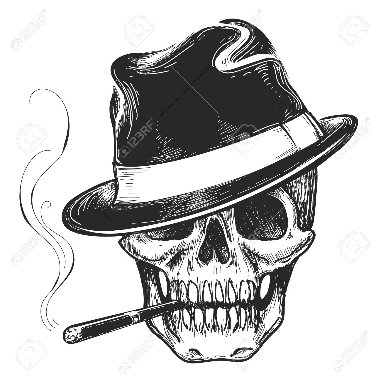 Gangster skull tattoo. Death head with cigar and hat vector illustration - 60858280 Gangster skull tattoo. Death head with cigar and hat vector illustration - 60858280