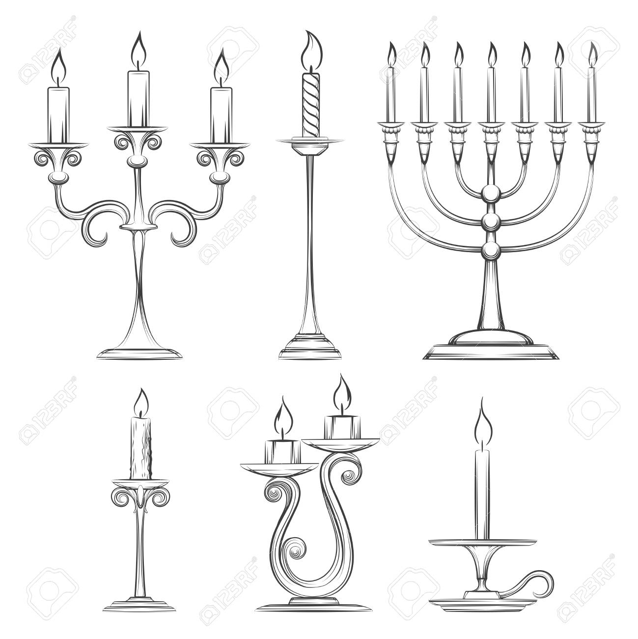 Vector Hand Drawn Candlesticks Vintage Candelabra Candlestick Vector Hand Drawn Candlesticks Vintage Candelabra Candlestick And Menorah Sketch