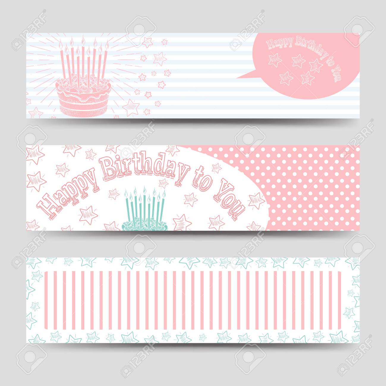 birthday banners template with cake stars and happy birthday