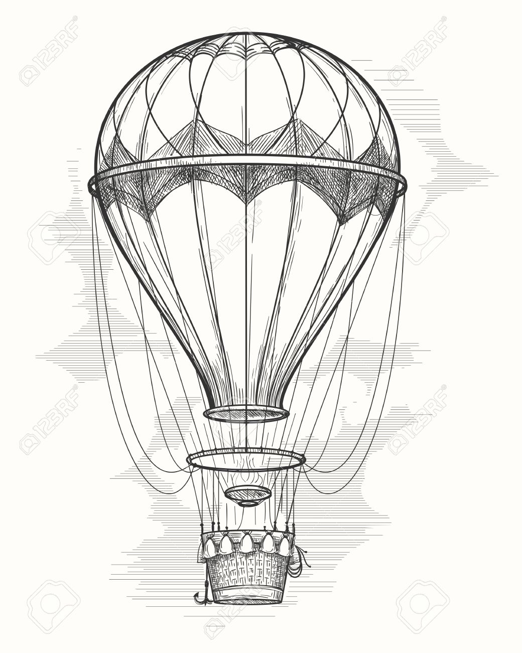 Retro hand drawing hot air balloon. Vintage hot air airship vector sketch - 66799453 Retro hand drawing hot air balloon. Vintage hot air airship vector sketch - 66799453