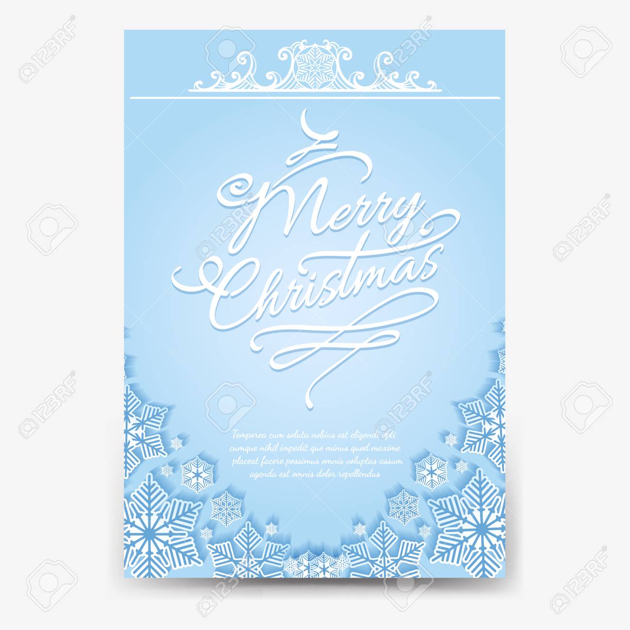 christmas poster design with snowflakes divider and lettering winter flyer background