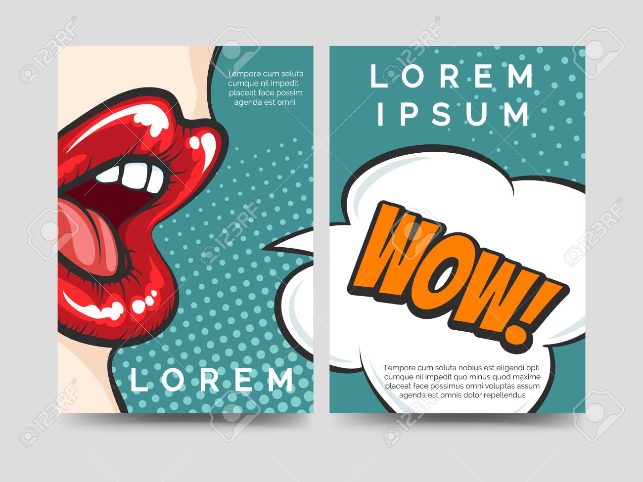 pop art style brochure flyers template design with wow speech