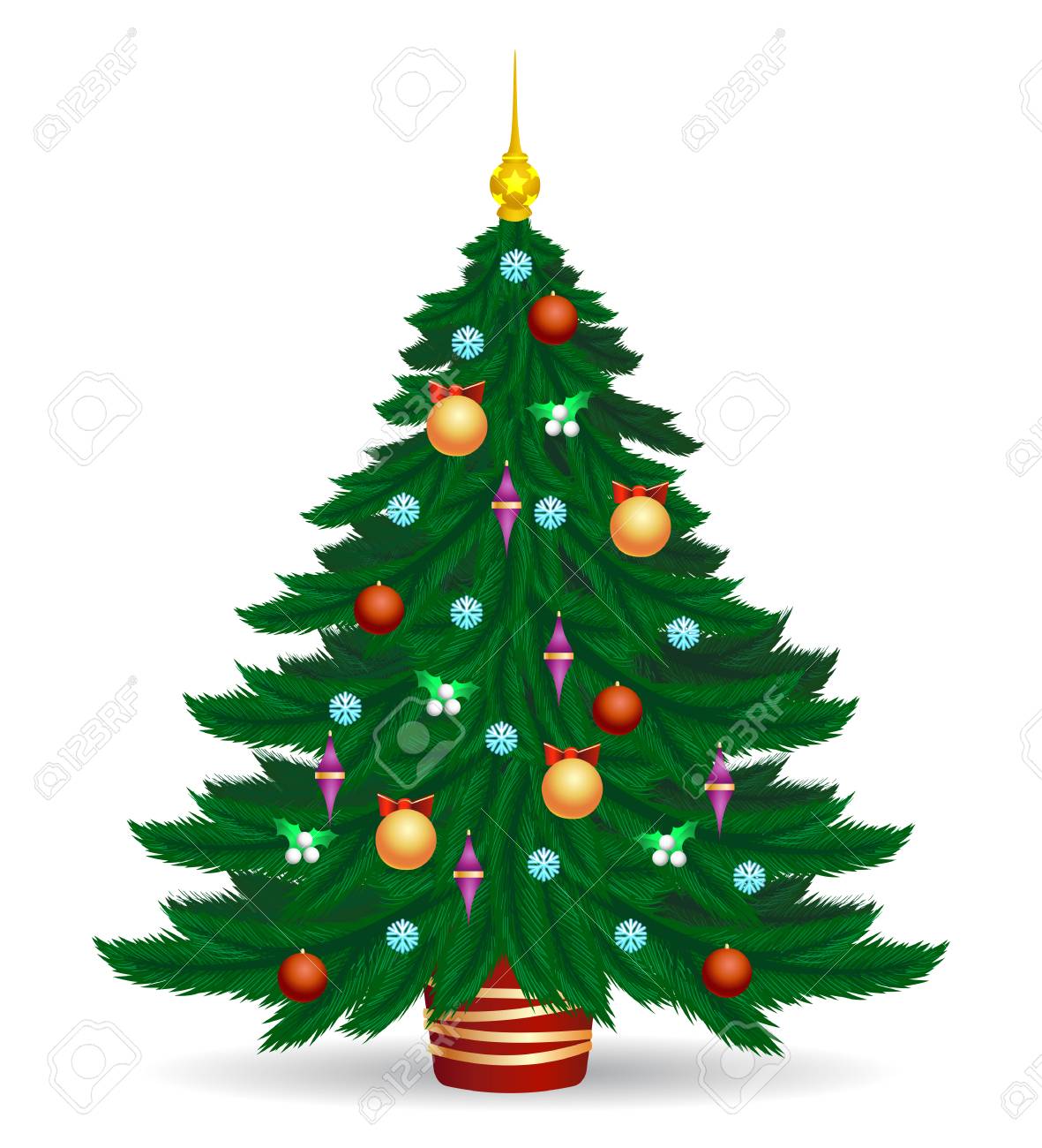 Christmas Tree Vector Illustration. Decorated Colorful Traditional ...