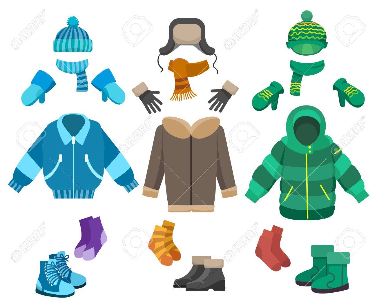 男性冬の衣類は 白い背景で隔離 男の子のベクトル図の寒い天候の服コレクション のイラスト素材 ベクタ Image