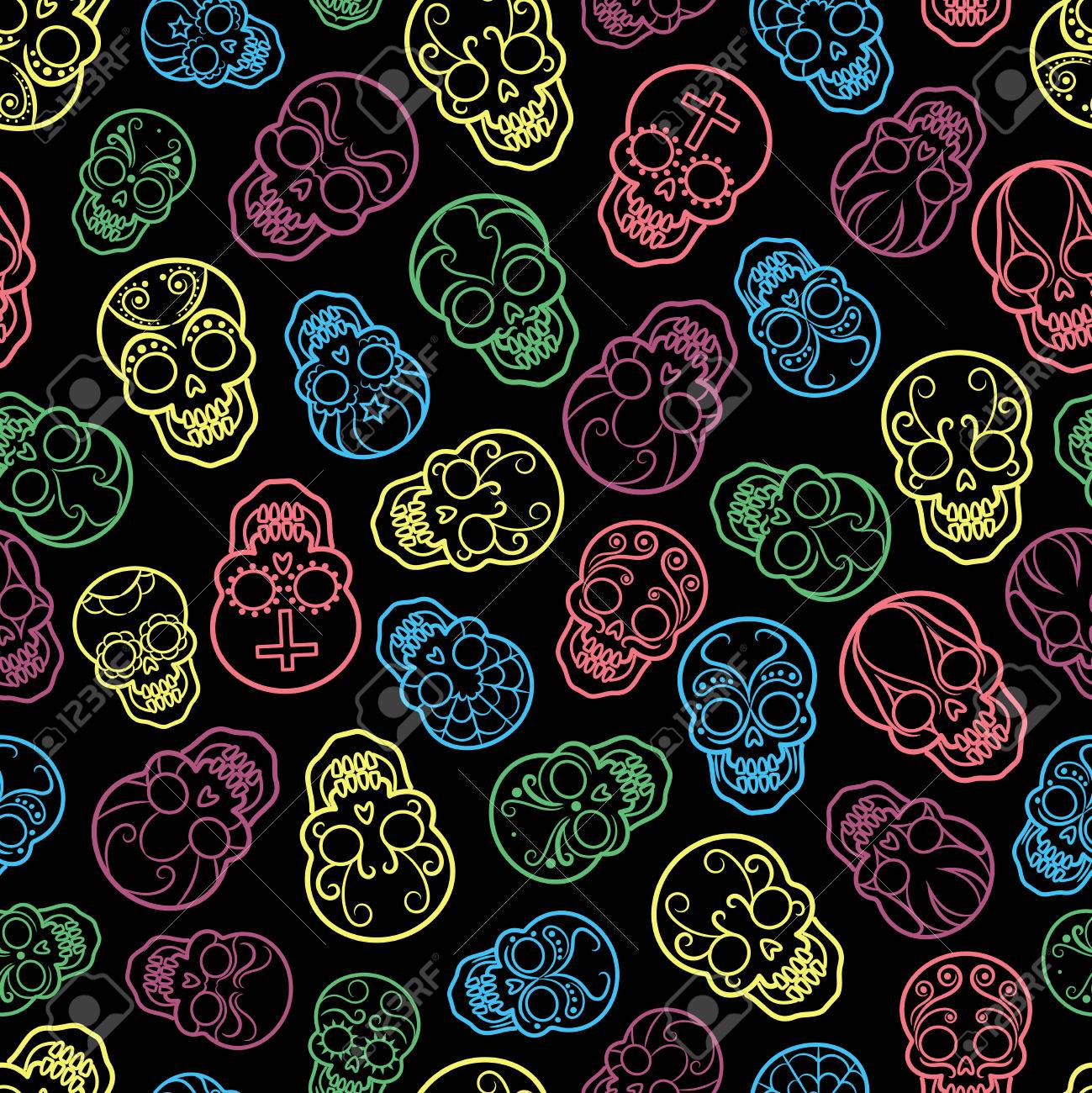 decorative colorful mexican skulls seamless pattern vector