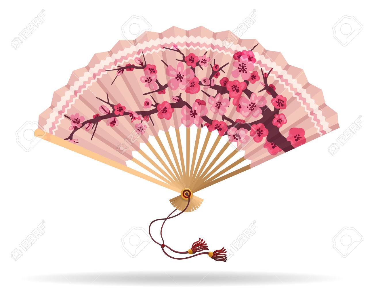 Japan Cherry Blossom Folding Fan Vector Illustration. Japanese Fan With  Sakura Branch Pattern, Geisha Souvenir Isolated On White Royalty Free SVG,  Cliparts, Vectors, and Stock Illustration. Image 81310427., image size:1300x1063
