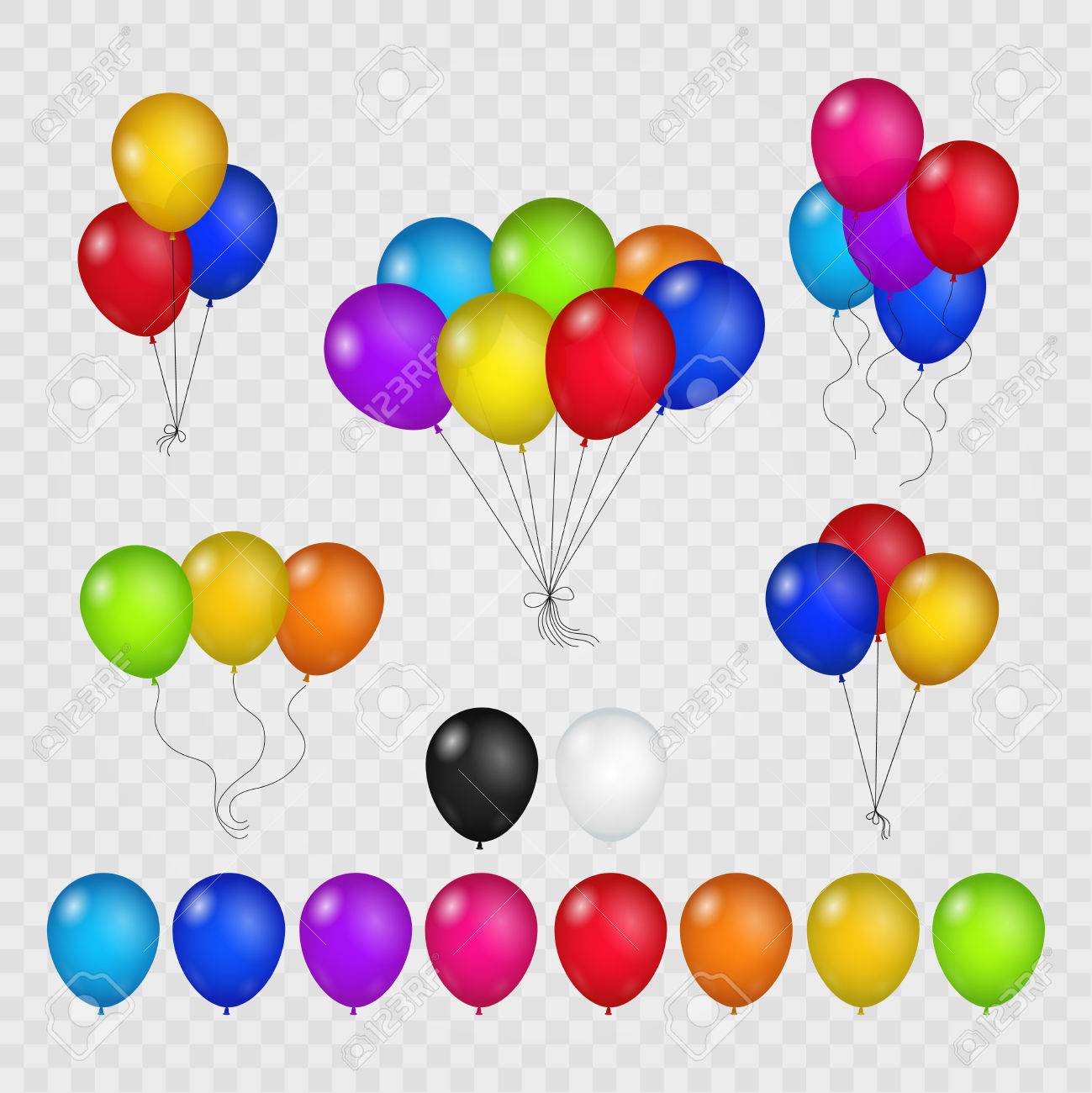colored balloons isolated on transparent background flying helium