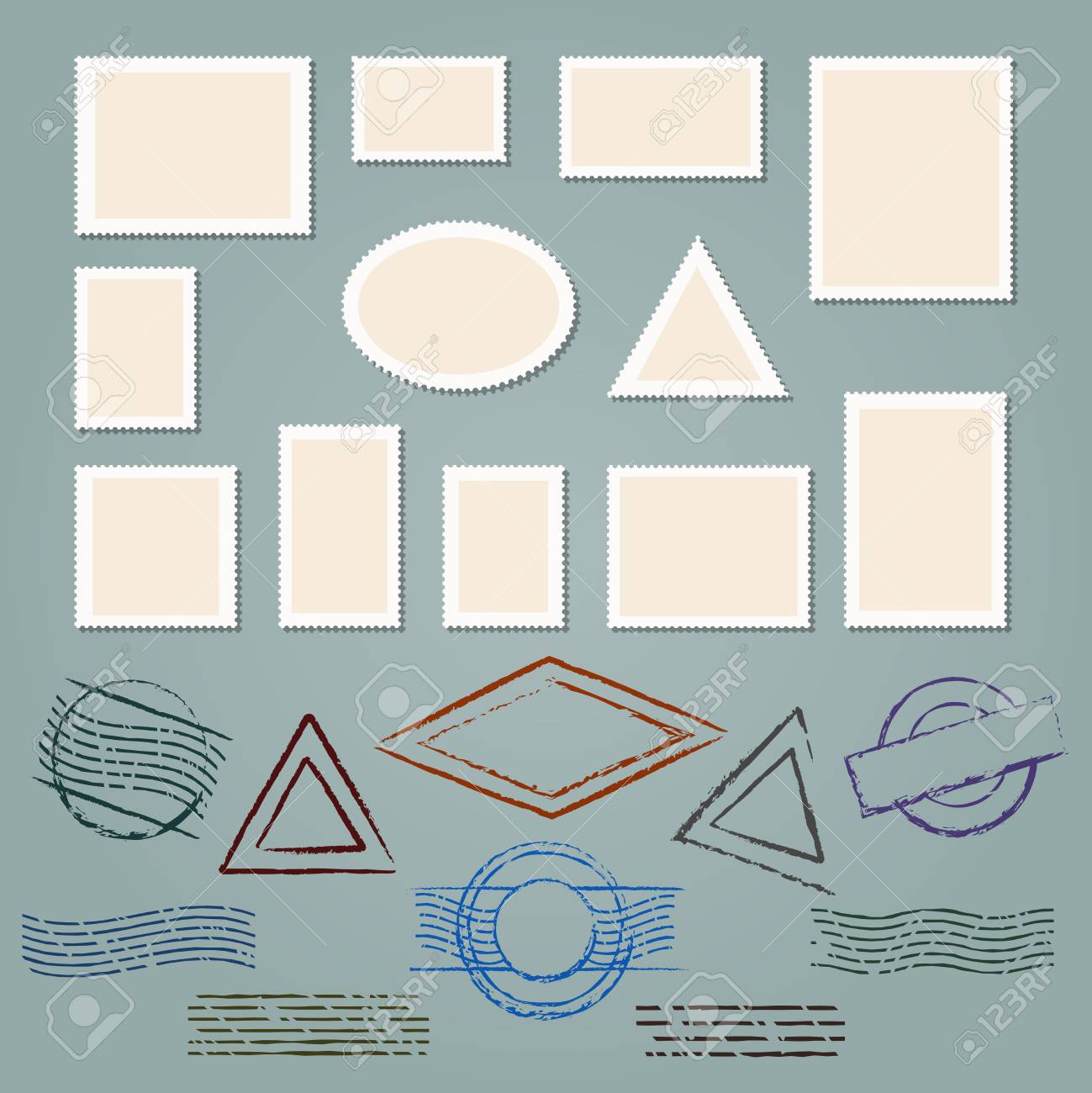 vector retro postage stamp frames collection and post rubber