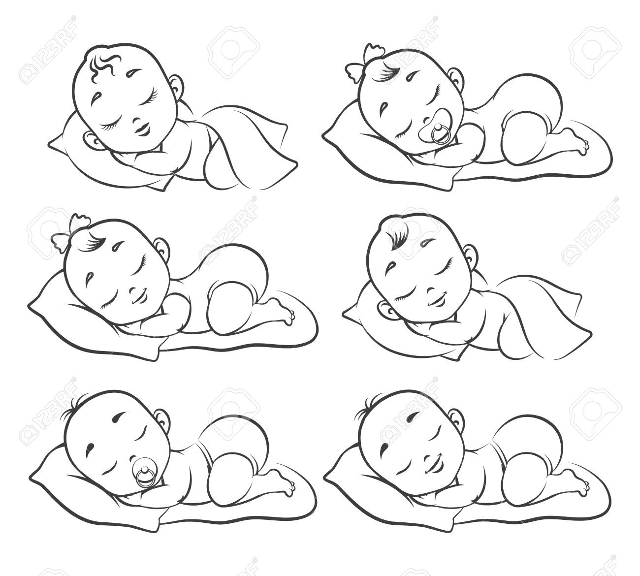Newborn Baby Sketch. Hand Drawn Sleeping Babies Isolated On White, Happy  Human Girl And Boy Toddlers, Drawing Kids Vector Illustration Клипарты,  SVG, векторы, и Набор Иллюстраций Без Оплаты Отчислений. Image 126082777