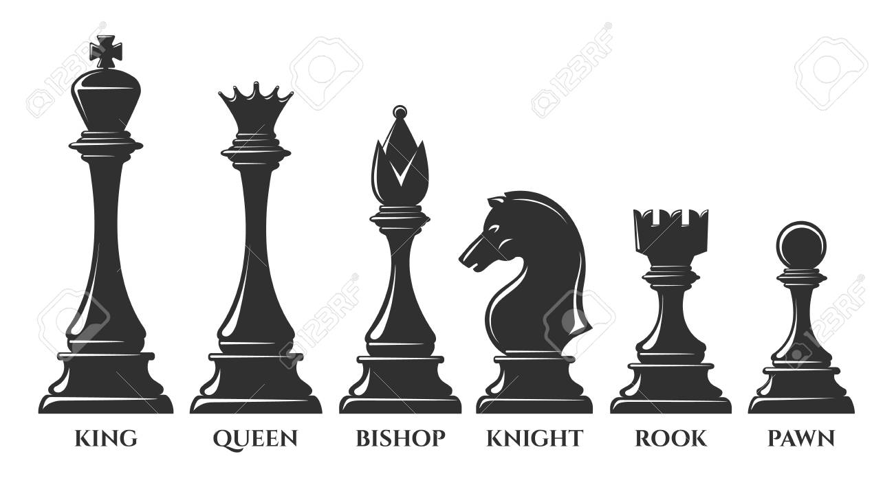 Chess Pieces. Vector Chess Piece, Knight And Pawn, Bishop And Queen,  Success Strategy Elements Isolated On White Background, Vector Illustration  Клипарты, SVG, векторы, и Набор Иллюстраций Без Оплаты Отчислений. Image  117648002
