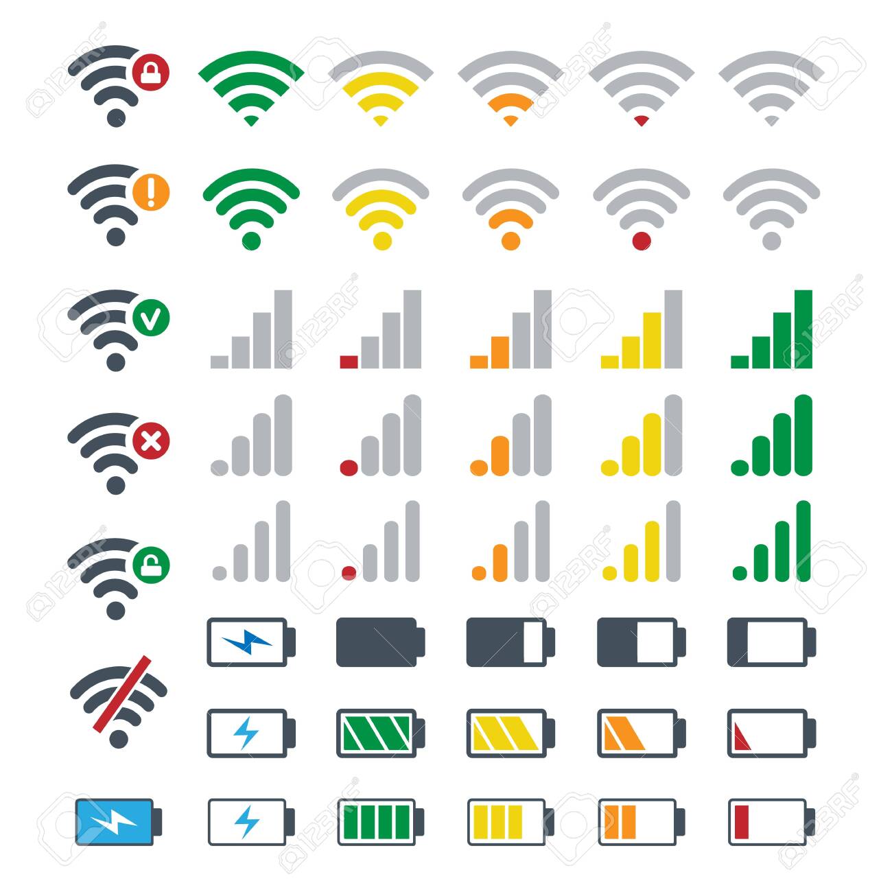 Phone Gadgets Battery And Signal Symbols. Mobile Network, Batterie Signs,  Wireless Wifi, Energy Icons, Connection Devices Or Smartphones System Status  Bar Vector Icon Set Royalty Free SVG, Cliparts, Vectors, and Stock  Illustration.