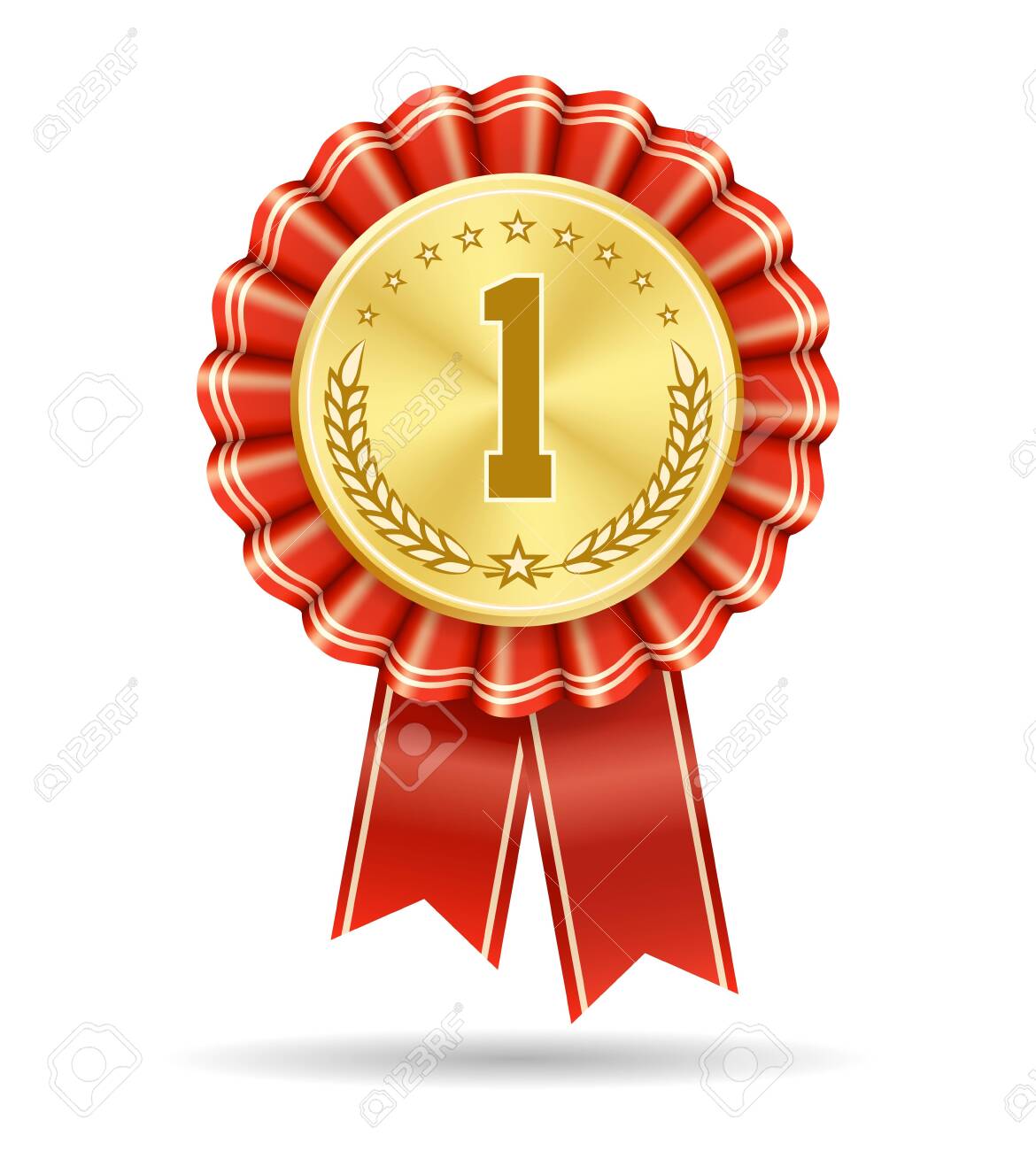 Winner gold medal badge. No 1 vector sign isolated on white, first place medallic symbol, win product number one honor ribbon design, success trophy or leadership achievement seal - 132166120 Winner gold medal badge. No 1 vector sign isolated on white, first place medallic symbol, win product number one honor ribbon design, success trophy or leadership achievement seal - 132166120