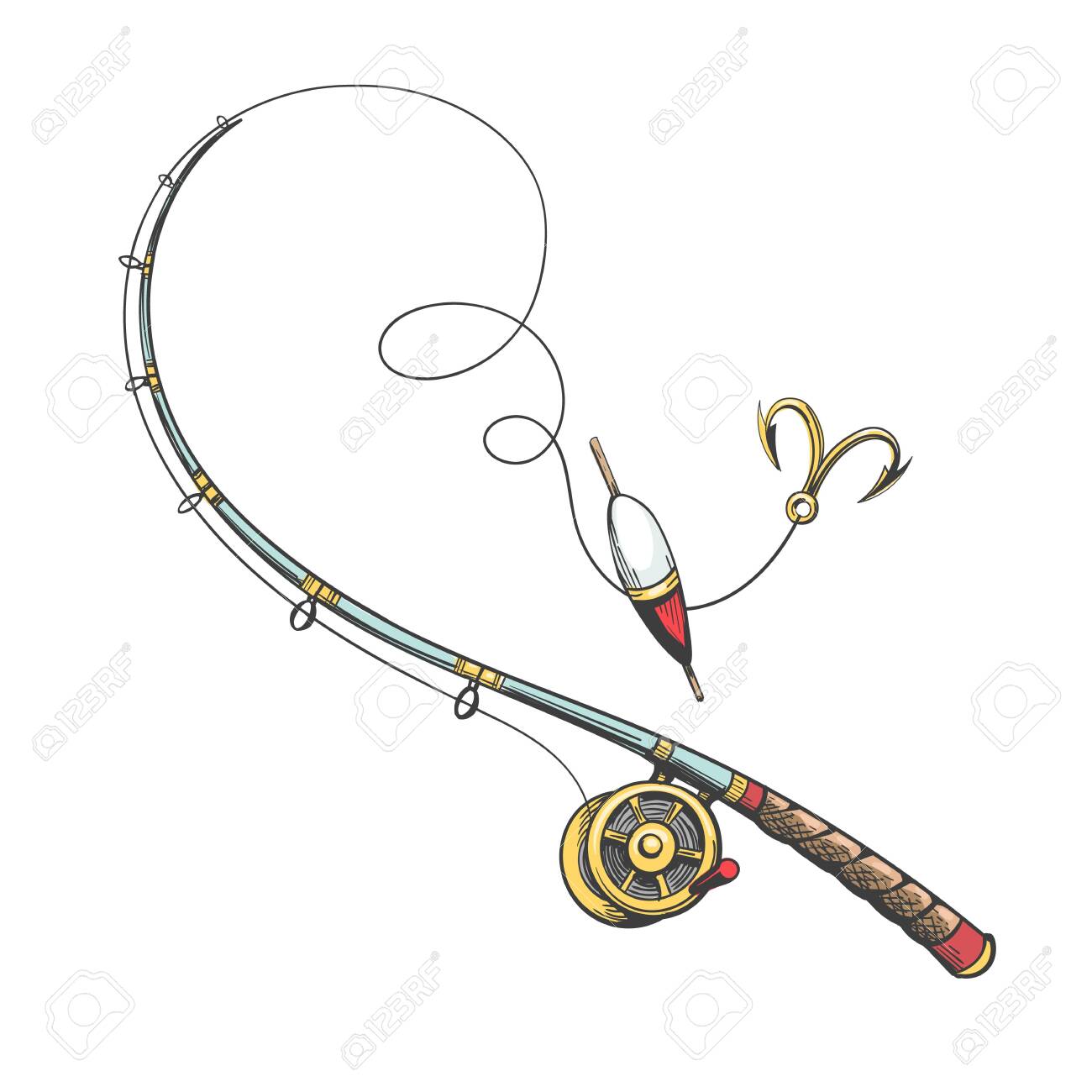 Fishing Rod Doodle Illustration. Spinner Fish-rod Cartoon Hand Drawn Vector  Sketch With Gear And Hook Tackle Tools Isolated On White Background  Клипарты, SVG, векторы, и Набор Иллюстраций Без Оплаты Отчислений. Image  135205412