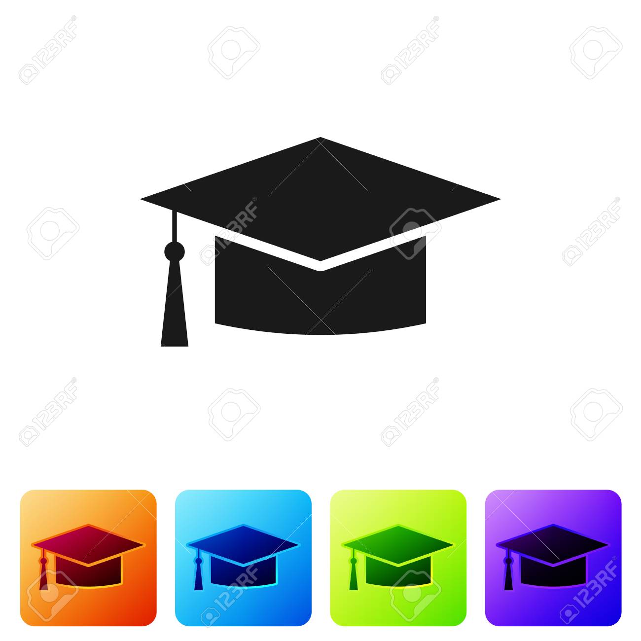Black Graduation Cap Icon Isolated On White Background Graduation