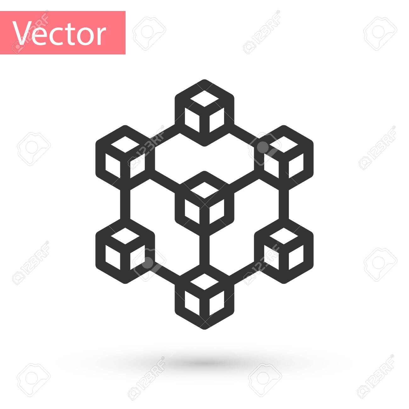 灰色のブロックチェイン技術アイコンは、白い背景に隔離されています。暗号通貨のデータ記号。抽象的な幾何学的なブロックチェーンネットワーク技術ビジネス。ベクトルの図のイラスト素材・ベクター  Image 124103077