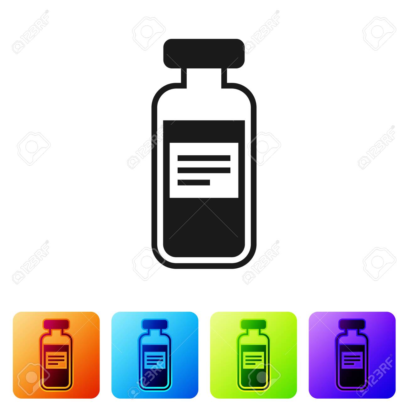 Black Medical vial, ampoule, bottle icon isolated on white background. Vaccination, injection, vaccine healthcare concept. Set icon in color square buttons. Vector Illustration - 124104201 Black Medical vial, ampoule, bottle icon isolated on white background. Vaccination, injection, vaccine healthcare concept. Set icon in color square buttons. Vector Illustration - 124104201