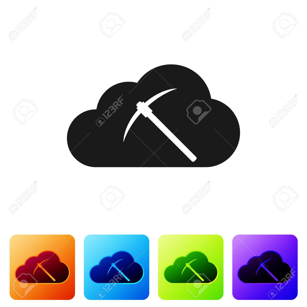 Black Cryptocurrency Cloud Mining Icon On White Background. Cloud With  Pickaxe, Bitcoin, Altcoins, Digital Money Market, Cryptocoin Wallet. Set  Icon In Color Square Buttons. Vector Illustration Royalty Free SVG,  Cliparts, Vectors, and