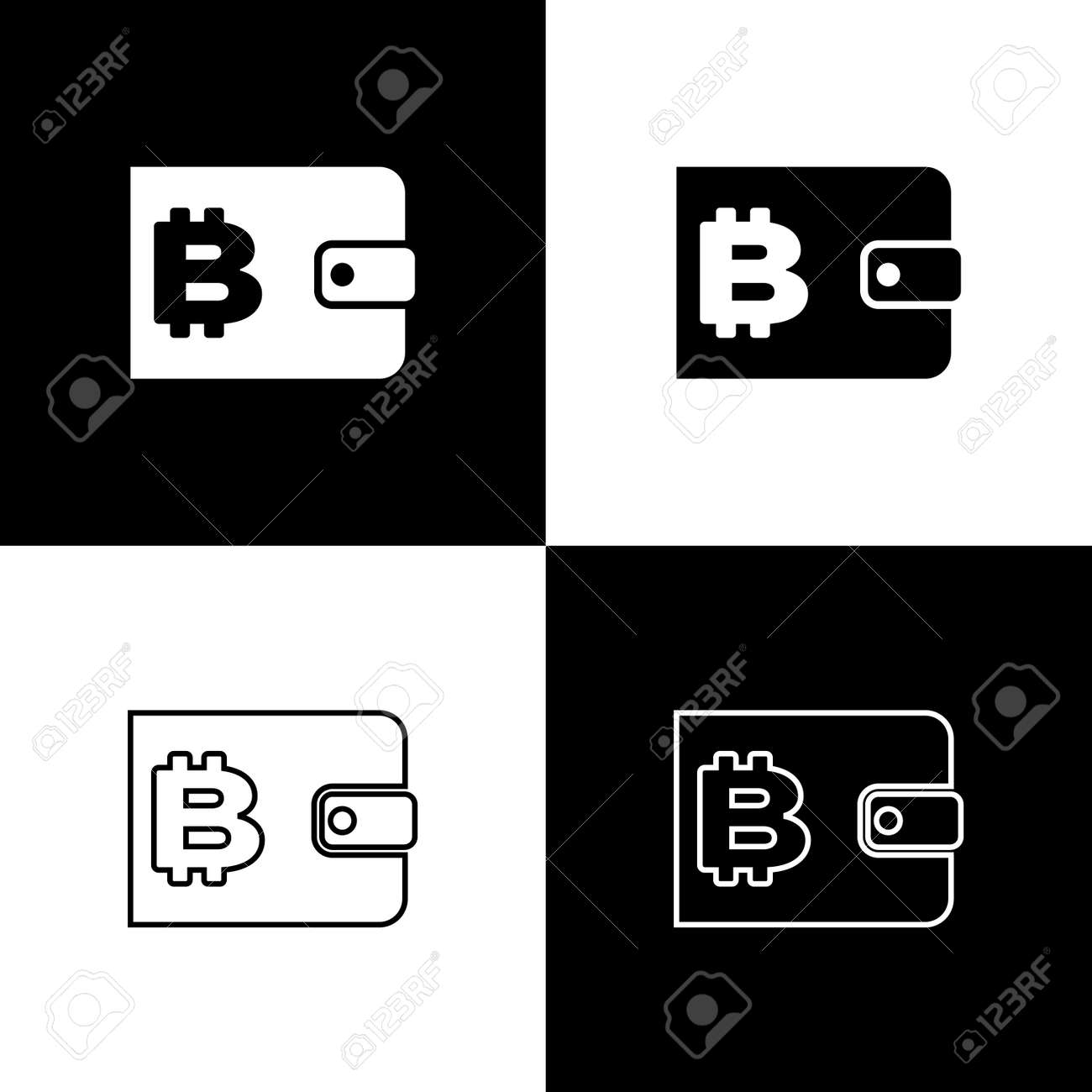 Set Cryptocurrency Wallet Icons On Black And White Background. Wallet And  Bitcoin Sign. Mining Concept. Money, Payment, Cash, Pay Icon. Line, Outline  And Linear Icon. Vector Illustration Royalty Free SVG, Cliparts, Vectors,