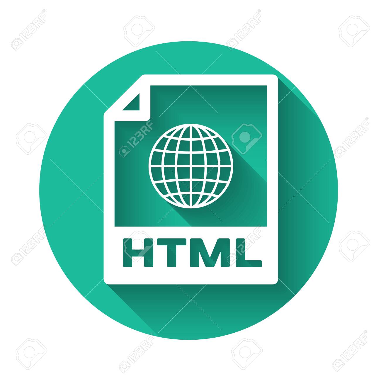 White HTML File Document Icon. Download Html Button Icon Isolated With Long  Shadow. HTML File Symbol. Markup Language Symbol. Green Circle Button.  Vector Illustration Royalty Free SVG, Cliparts, Vectors, And Stock  Illustration.