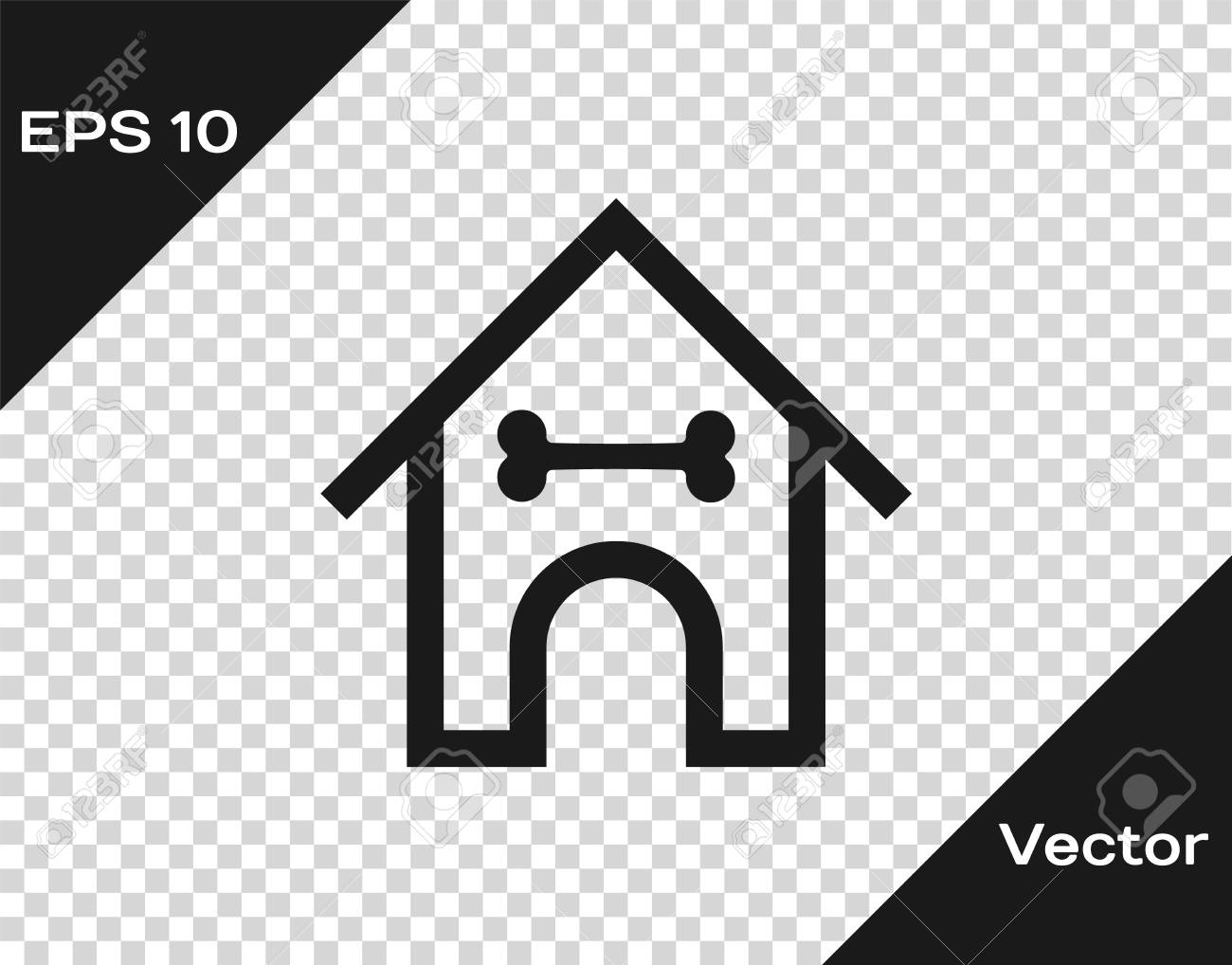 Grey Dog House And Bone Icon Isolated On Transparent Background