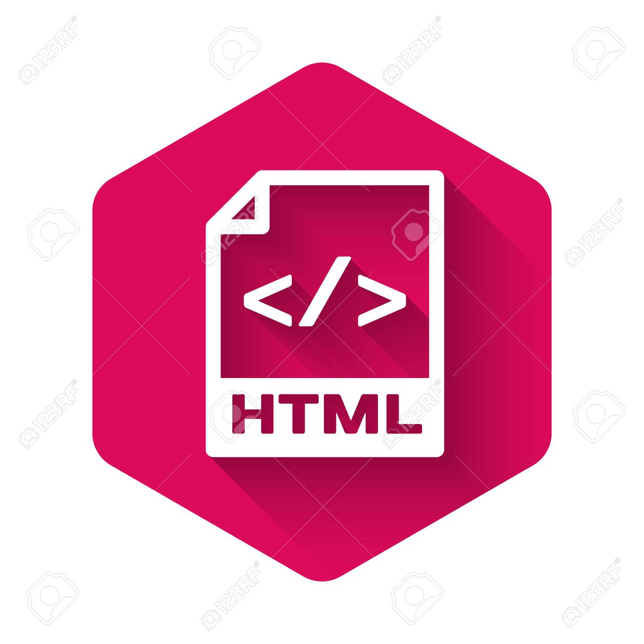 White Html File Document Icon. Download Html Button Icon Isolated With Long  Shadow. Html File Symbol. Markup Language Symbol. Pink Hexagon Button.  Vector Illustration Royalty Free SVG, Cliparts, Vectors, And Stock  Illustration.